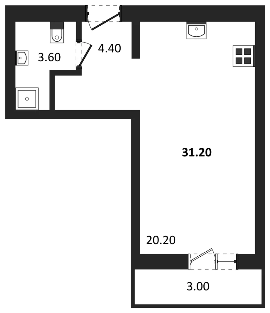 Планировка: Студия, 31,2 м²