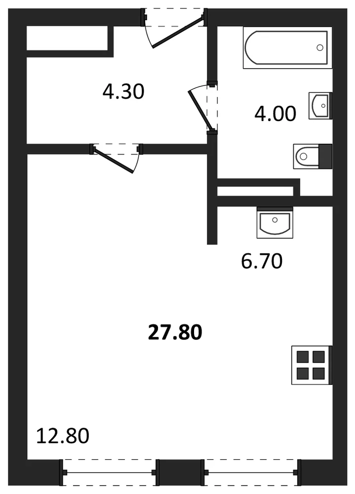 Планировка: Студия, 27,8 м²