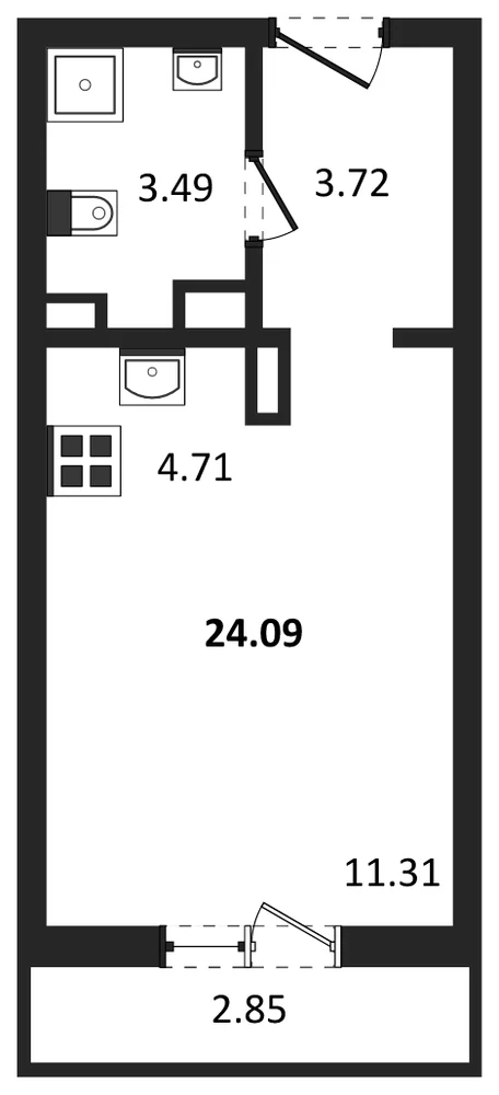 Планировка: Студия, 24,7 м²