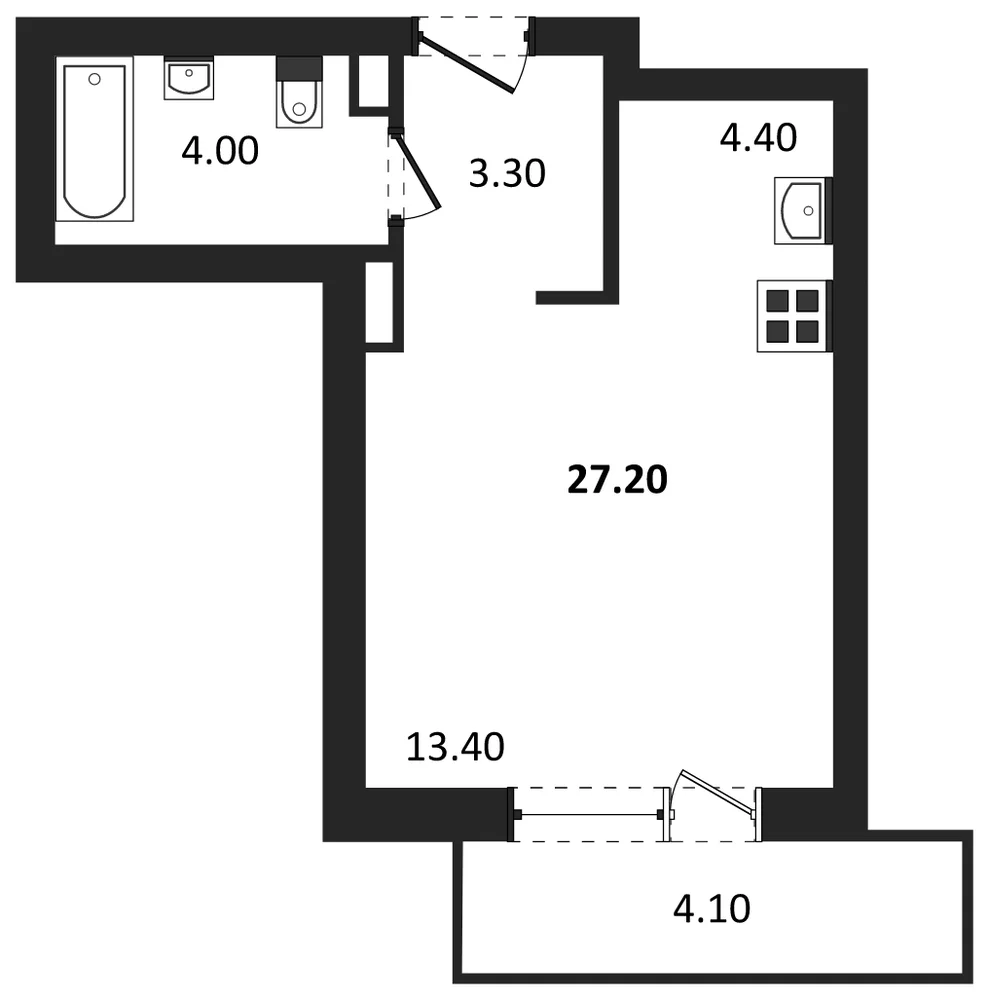 Планировка: Студия, 27,2 м²