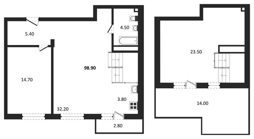 Планировка: 2-комн., 98,1 м²