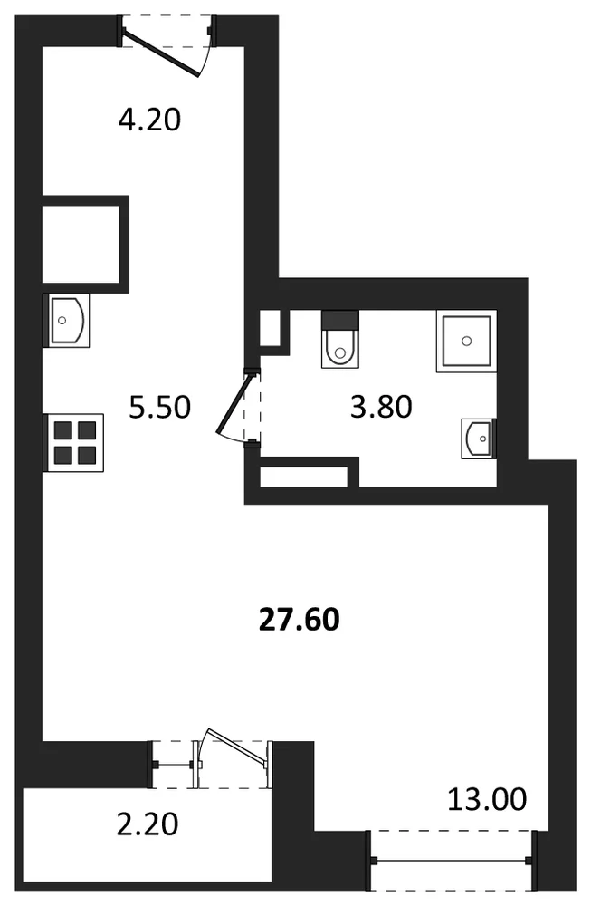 Планировка: Студия, 27,6 м²