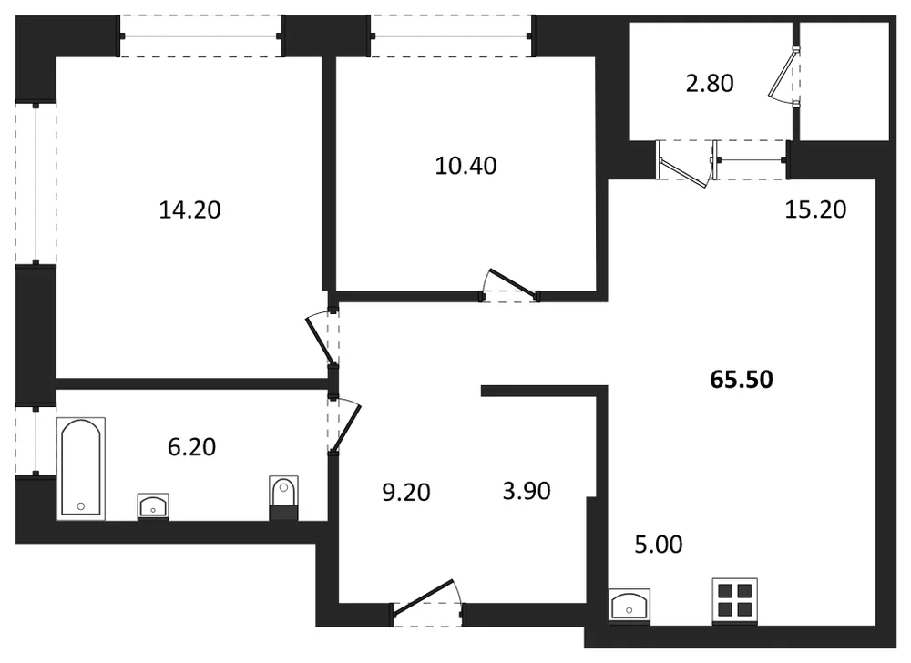 Планировка: 2-комн., 65,5 м²