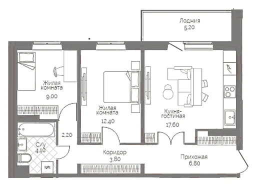 Планировка: 2-комн., 58,5 м²