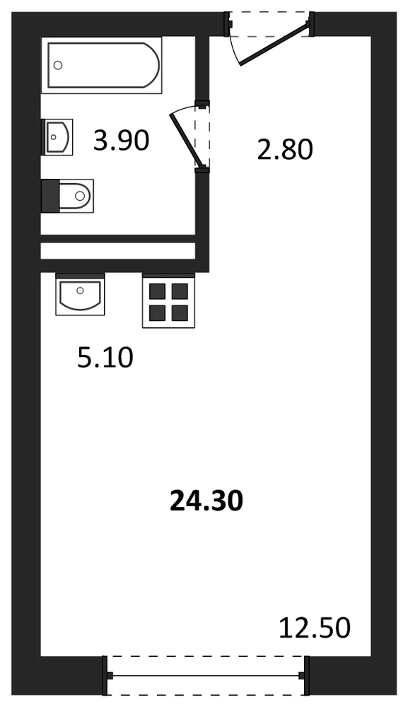 Планировка: Студия, 24,3 м²