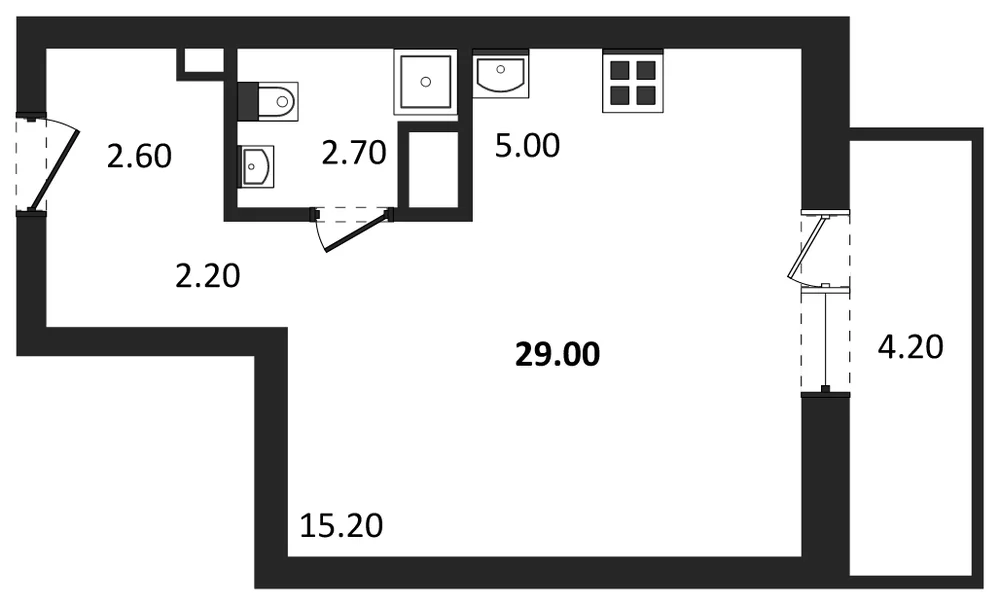 Планировка: Студия, 29 м²