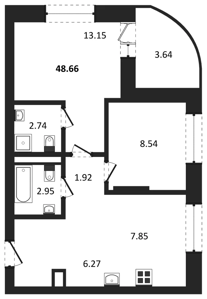 Планировка: 2-комн., 48,7 м²