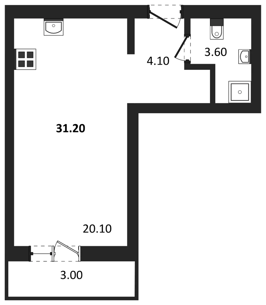 Планировка: Студия, 31,2 м²