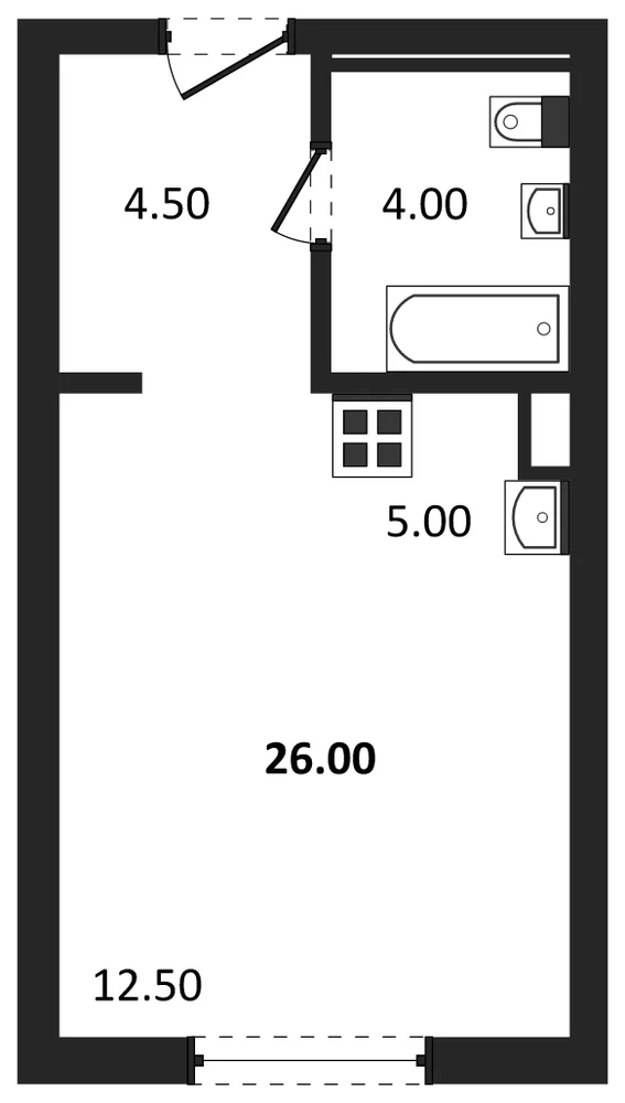 Планировка: Студия, 26 м²