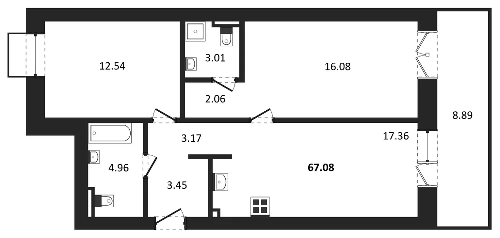 Планировка: 2-комн., 67,1 м²
