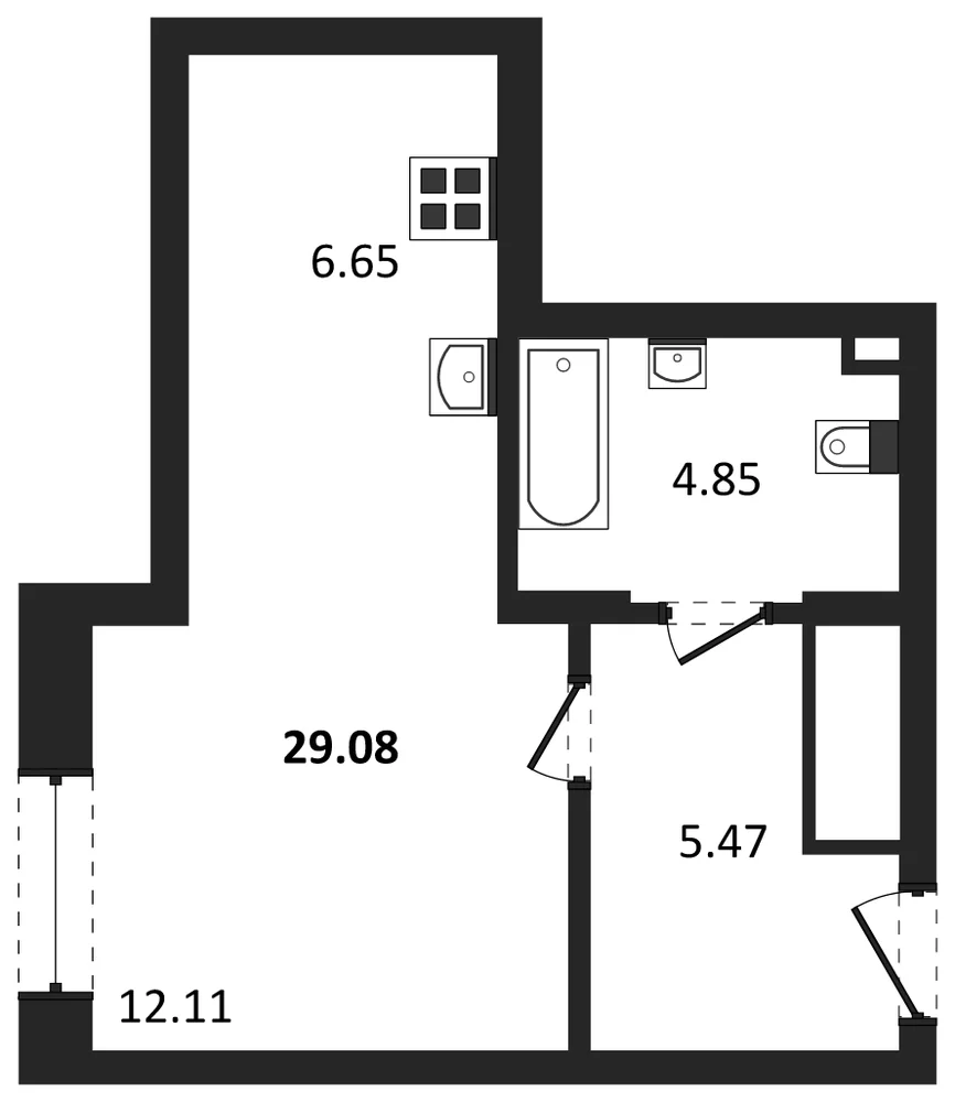 Планировка: Студия, 29,1 м²