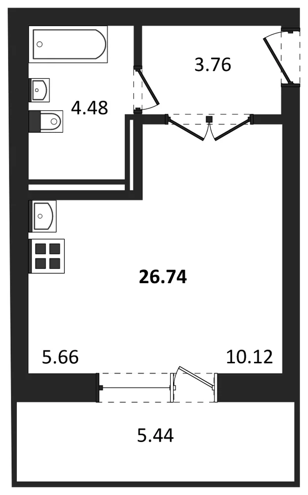 Планировка: Студия, 26,7 м²