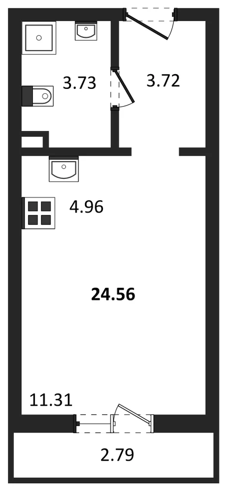 Планировка: Студия, 24,9 м²