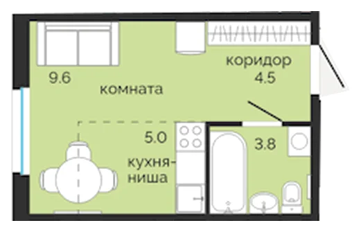 Планировка: Студия, 22,9 м²