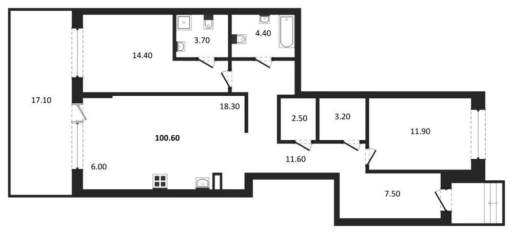 Планировка: 2-комн., 100,3 м²