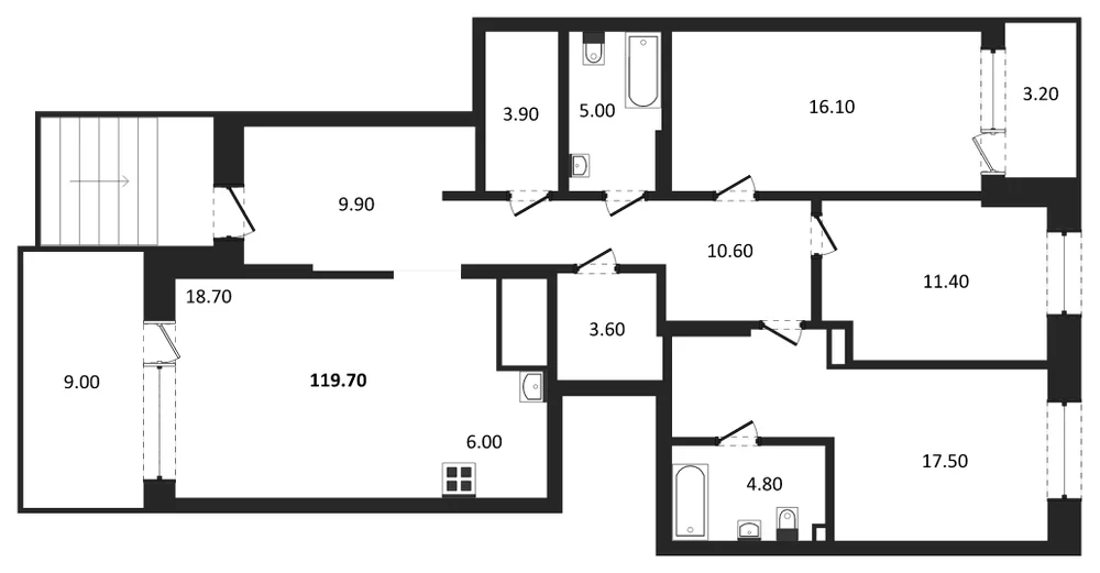 Планировка: 3-комн., 119,3 м²