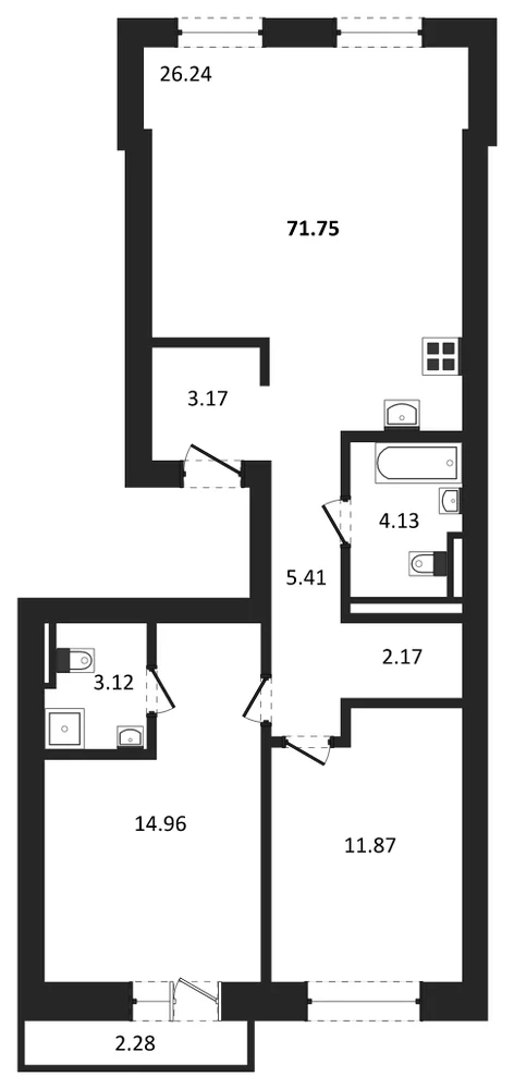 Планировка: 2-комн., 71,8 м²