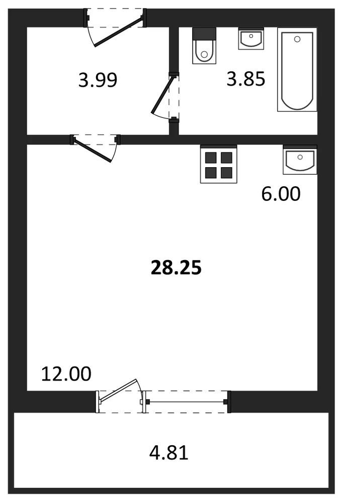 Планировка: Студия, 28,3 м²
