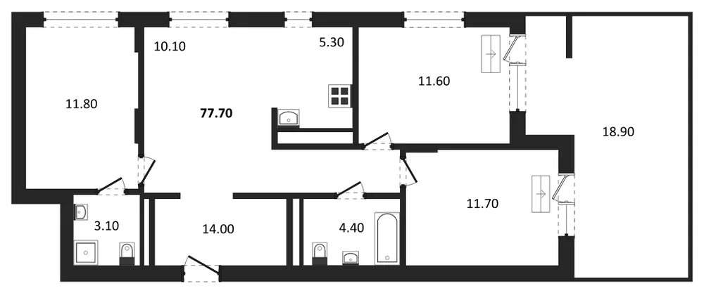Планировка: 3-комн., 77,7 м²