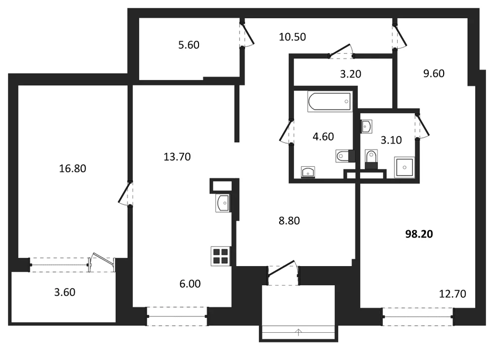 Планировка: 2-комн., 98,2 м²