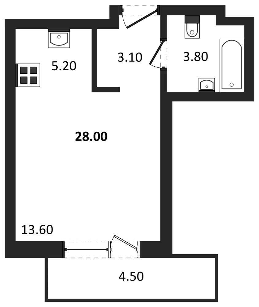 Планировка: Студия, 28 м²