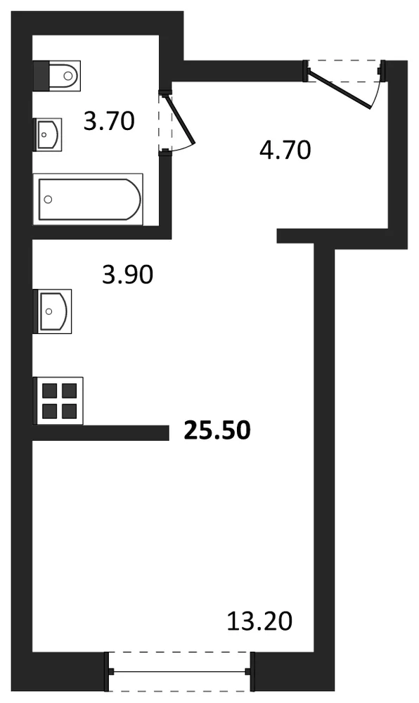 Планировка: Студия, 25,5 м²