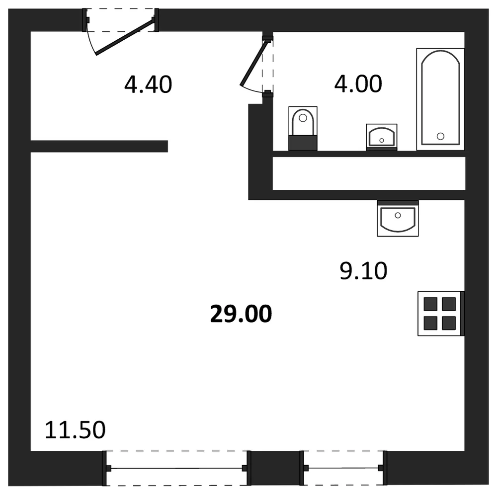 Планировка: Студия, 29 м²