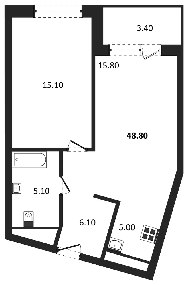 Планировка: 2-комн., 48,8 м²