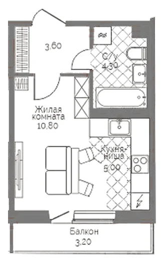 Планировка: Студия, 24,7 м²