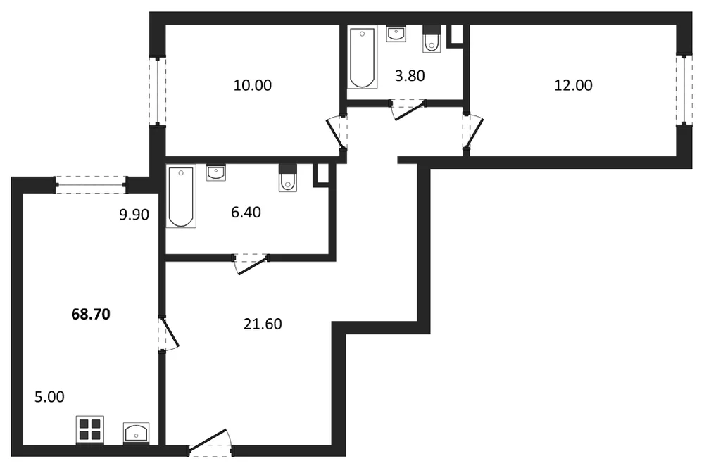 Планировка: 2-комн., 68,7 м²