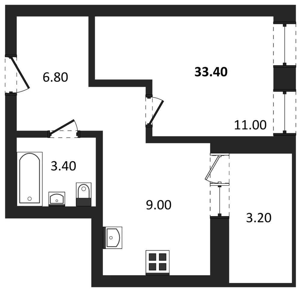Планировка: 1-комн., 31,8 м²