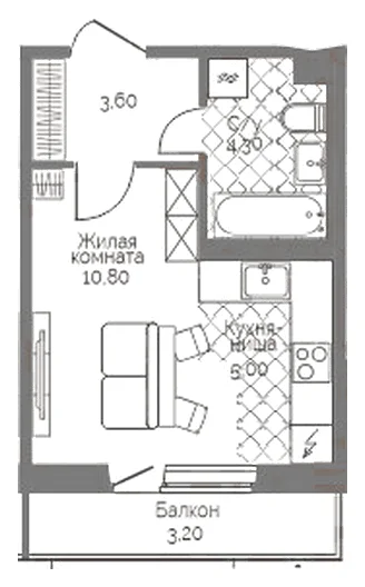 Планировка: Студия, 24,7 м²