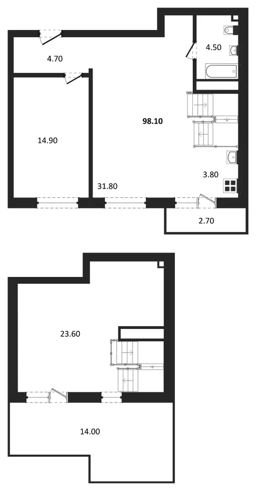 Планировка: 2-комн., 97,4 м²