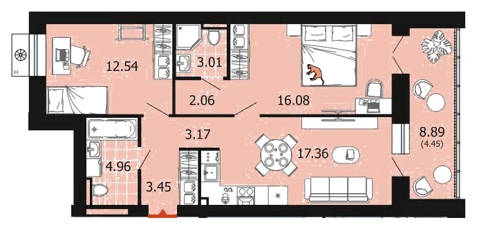 Планировка: 2-комн., 67,1 м²