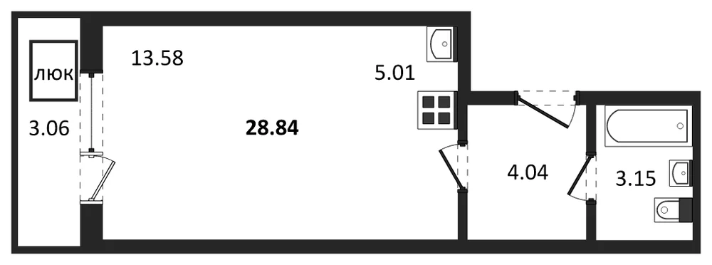 Планировка: Студия, 28,8 м²