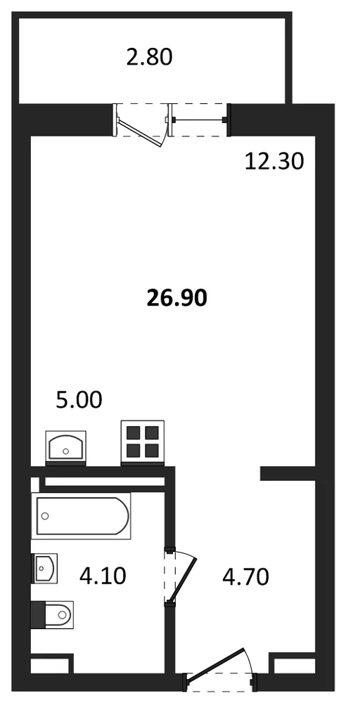 Планировка: Студия, 26,9 м²