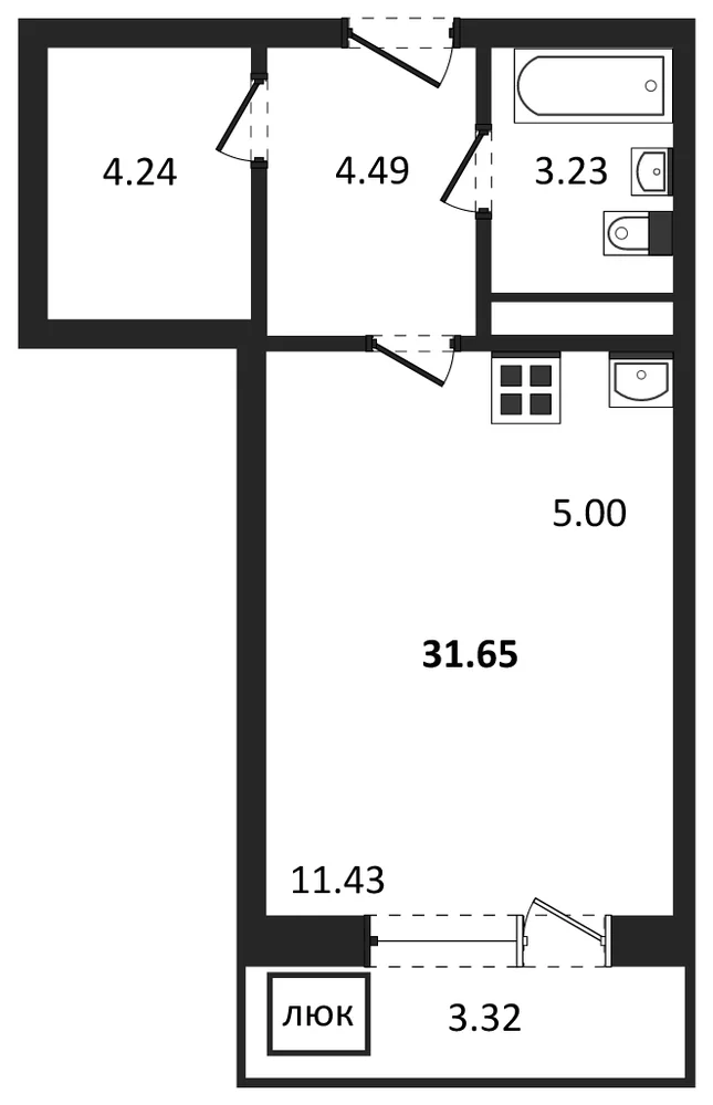 Планировка: Студия, 31,7 м²