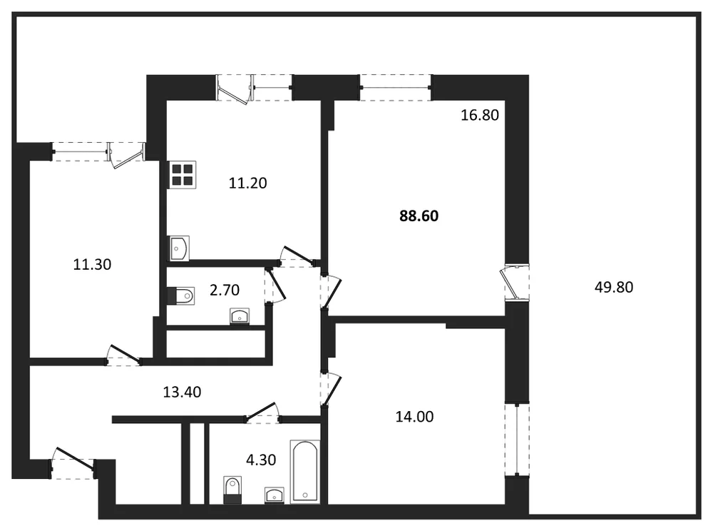 Планировка: 3-комн., 86,3 м²