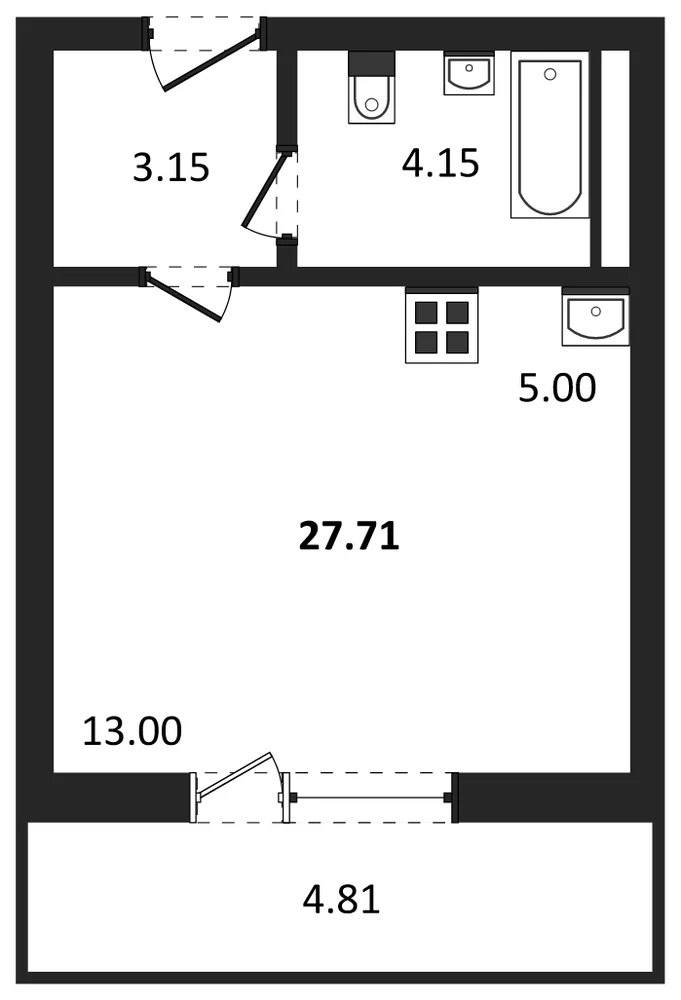 Планировка: Студия, 27,7 м²