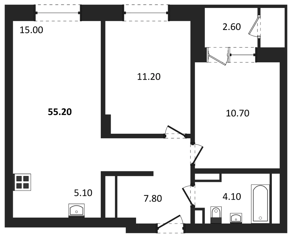 Планировка: 2-комн., 55,2 м²