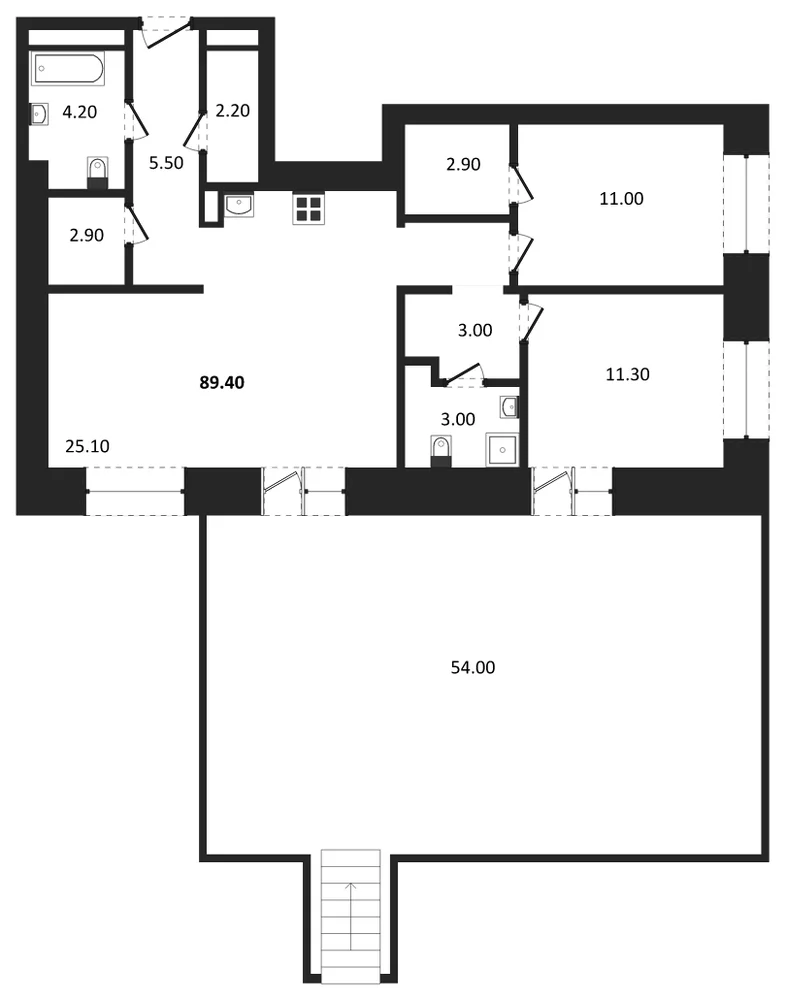 Планировка: 2-комн., 89,4 м²