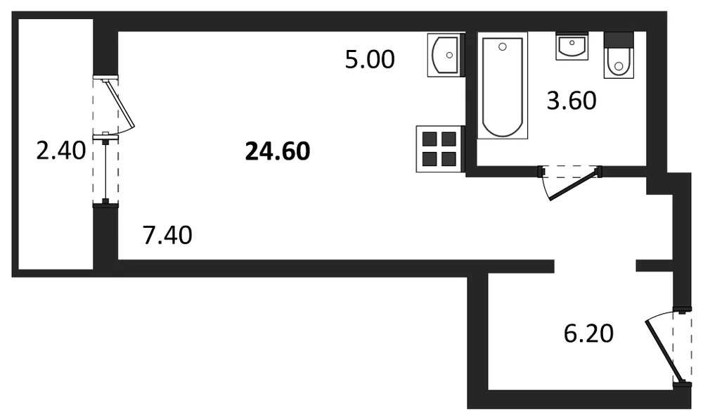Планировка: Студия, 24,6 м²