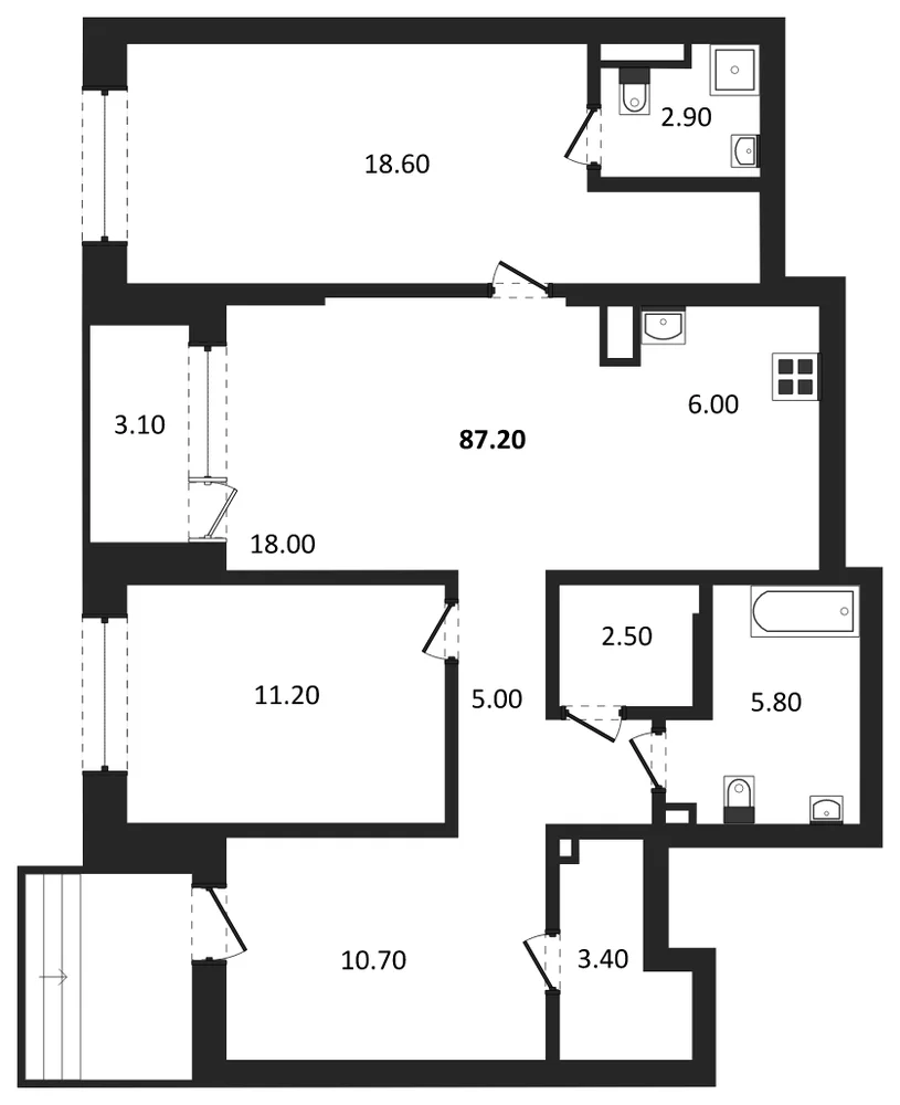 Планировка: 2-комн., 87,2 м²