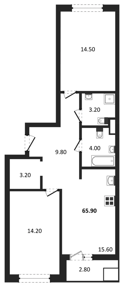 Планировка: 2-комн., 66,5 м²