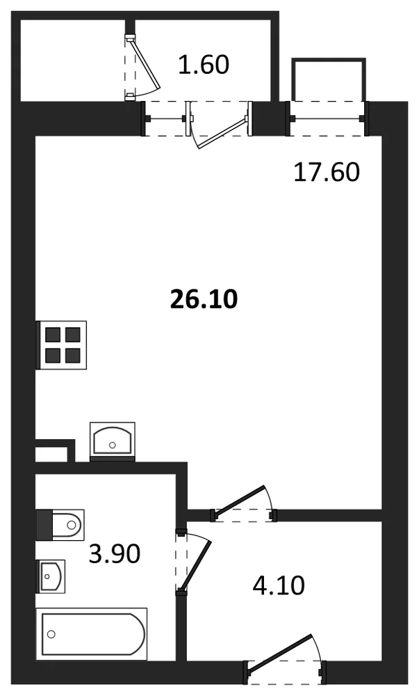 Планировка: Студия, 26,1 м²