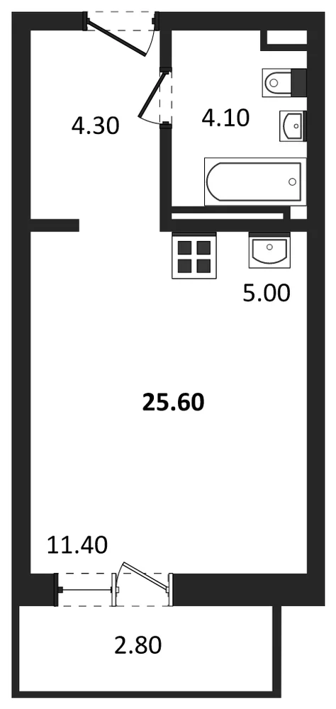 Планировка: Студия, 25,6 м²