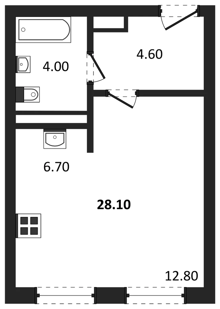 Планировка: Студия, 28,1 м²