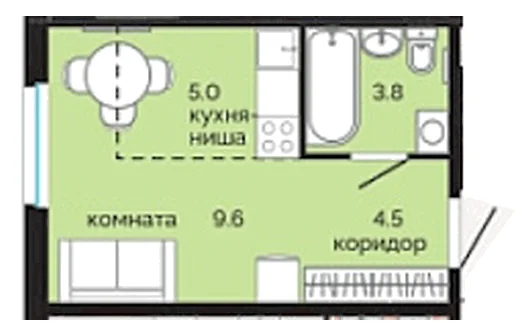 Планировка: Студия, 22,9 м²