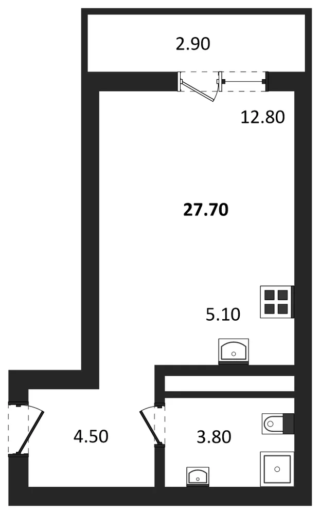 Планировка: Студия, 27,7 м²