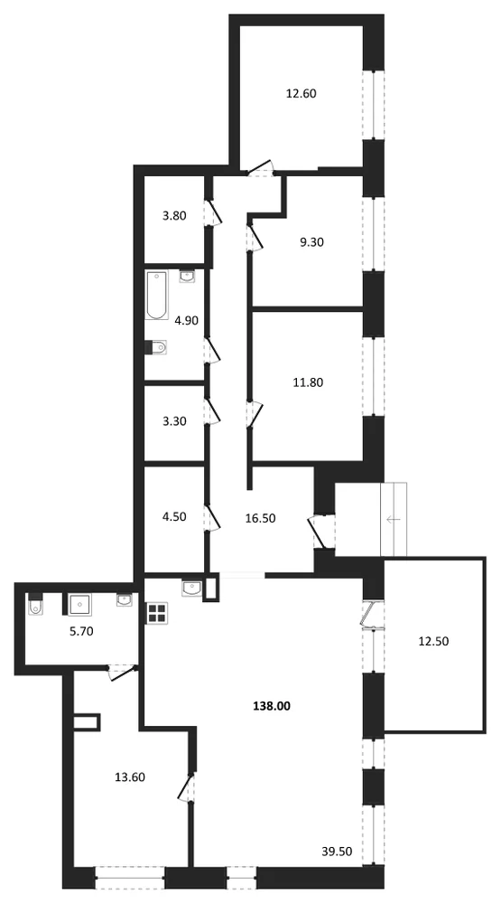 Планировка: 4-комн., 138 м²